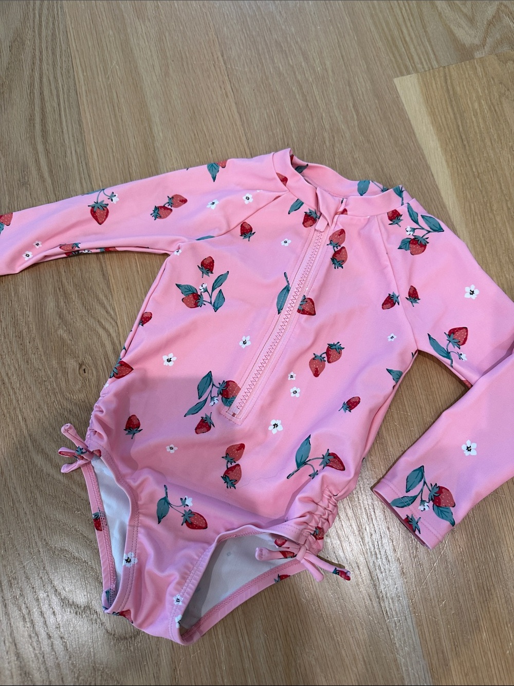 Old Navy Pink Strawberry Print Long Sleeve One-Piece Swimsuit